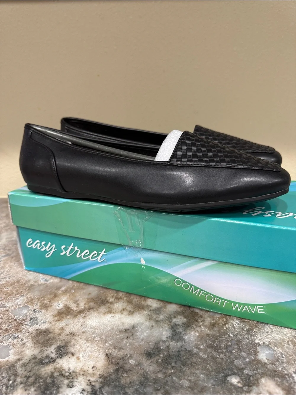 easy street Black Woven Leather Flats